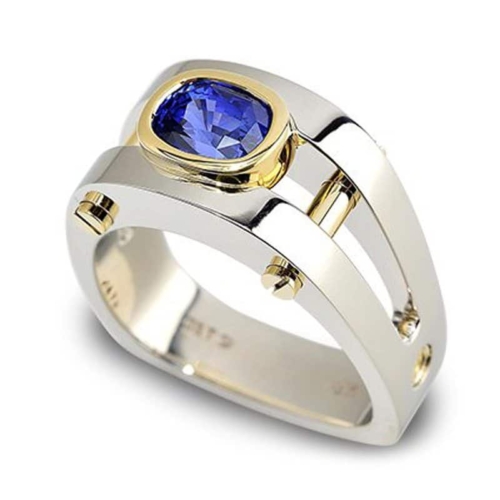 Post Modern Blue Sapphire Men's Ring