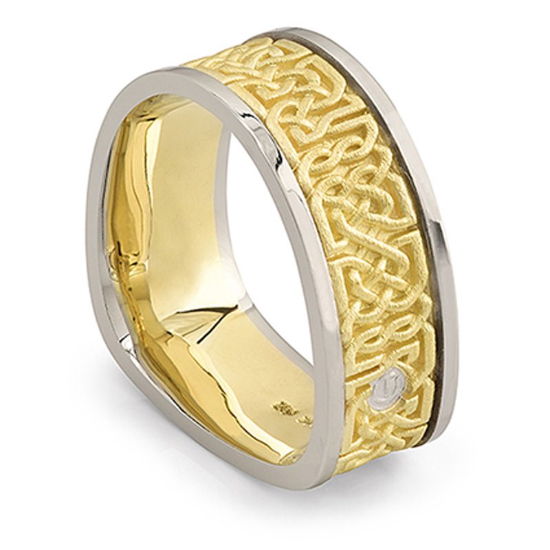 Deco Yellow and White Gold Celtic Knot Men’s Wedding Band