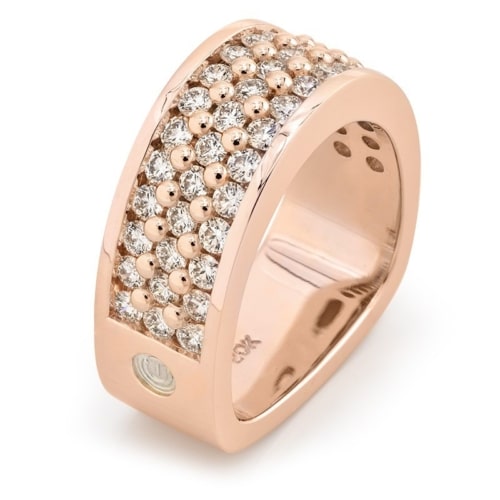 Three Row Paragon Pave Rose Gold Diamond Ring