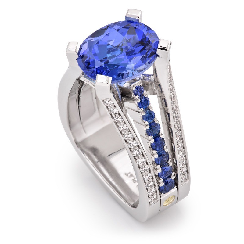 Interlace Tanzanite and Diamond Platinum Ring