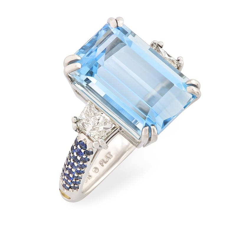 Classique Aquamarine and Diamond Platinum Ring
