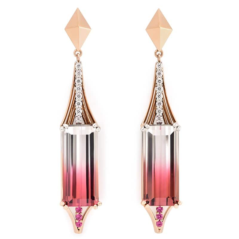 Deco Bi-Color Tourmaline Earrings