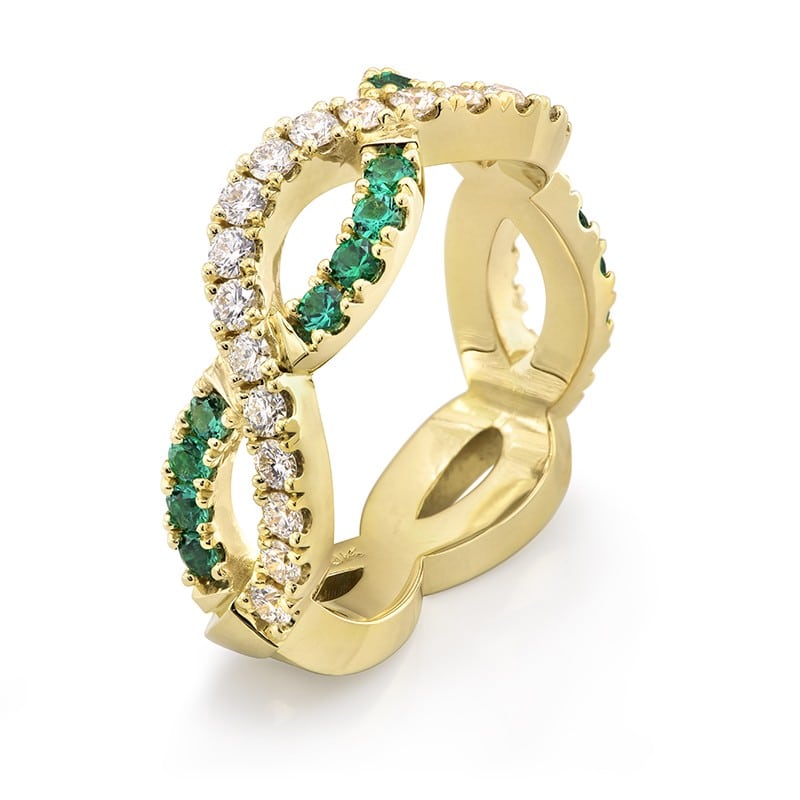 Interlace Emerald and Diamond Ring