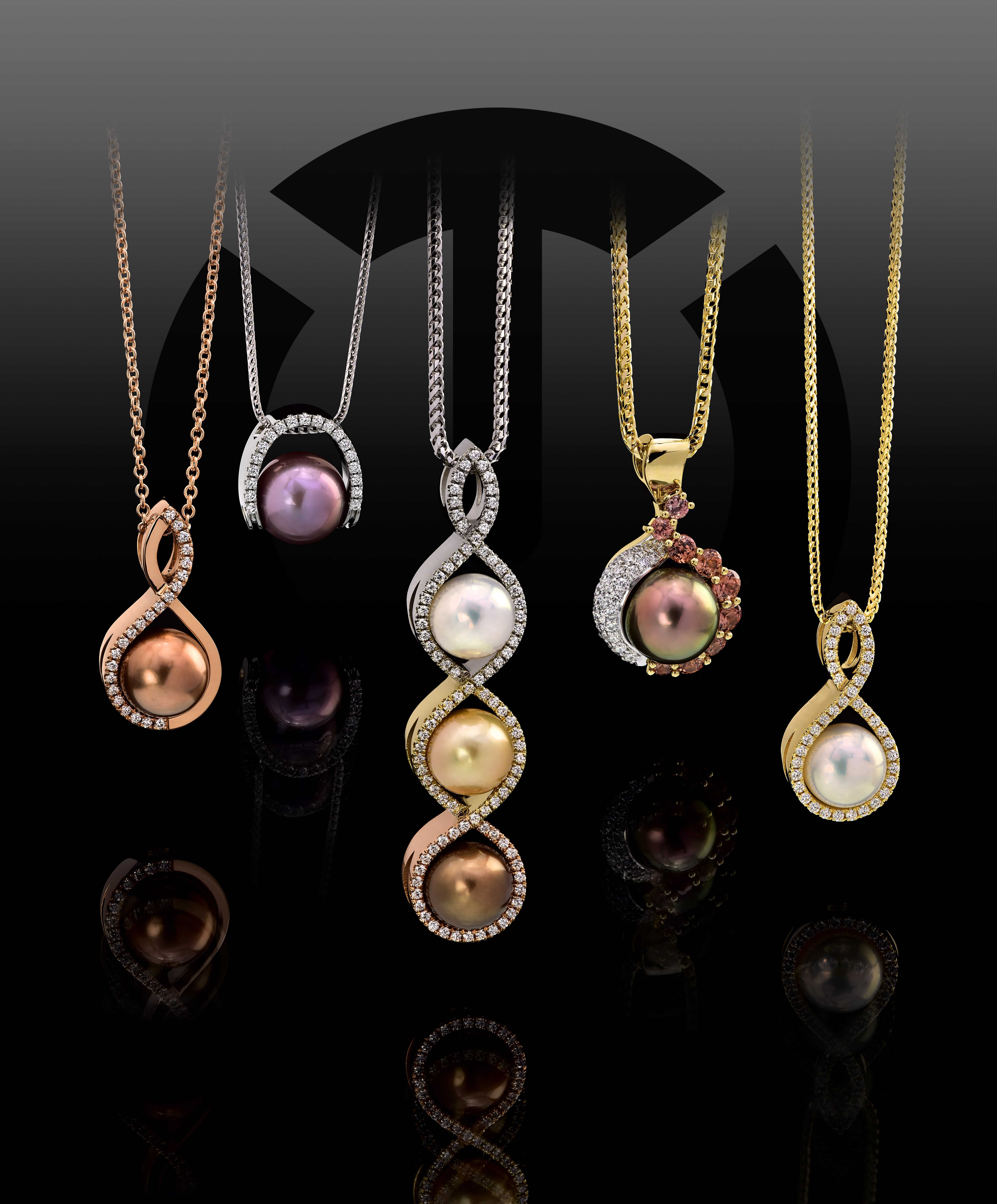 interlace, axis & nautilus pearl pendants, interlace axis nautilus pearl pendants