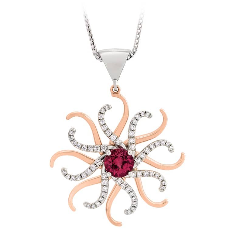 Nouveau Diamond and Garnet Pendant