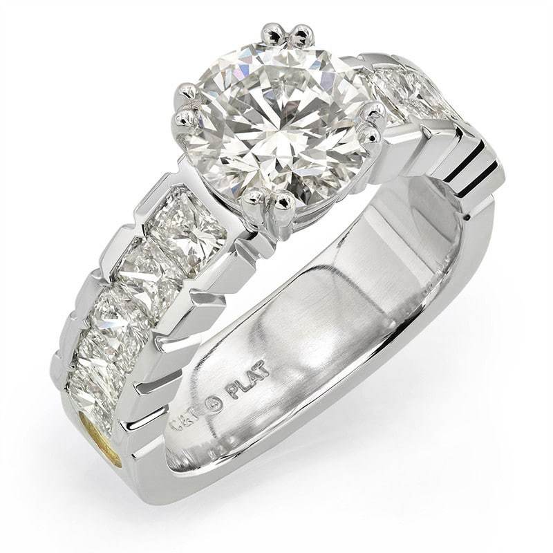 eternity round brilliant and radiant cut diamond platinum engagement ring