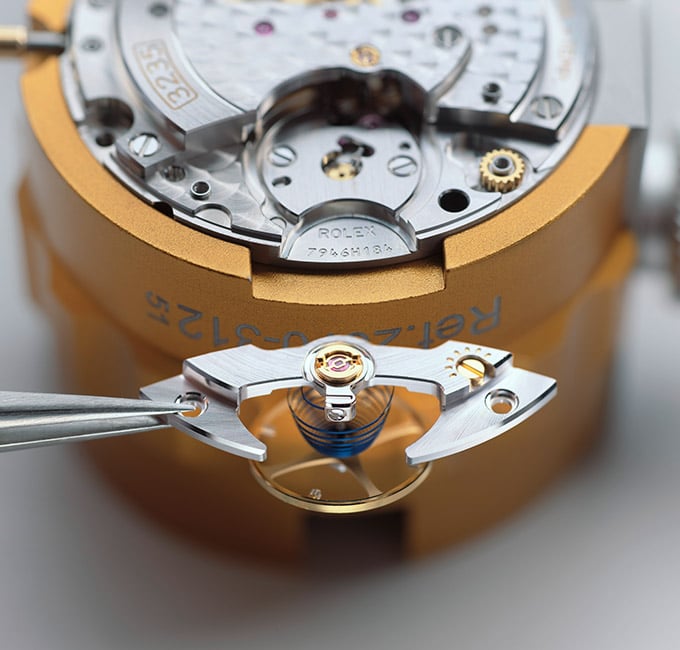Rolex servicing procedure assembly lubrication of the movement portrait.