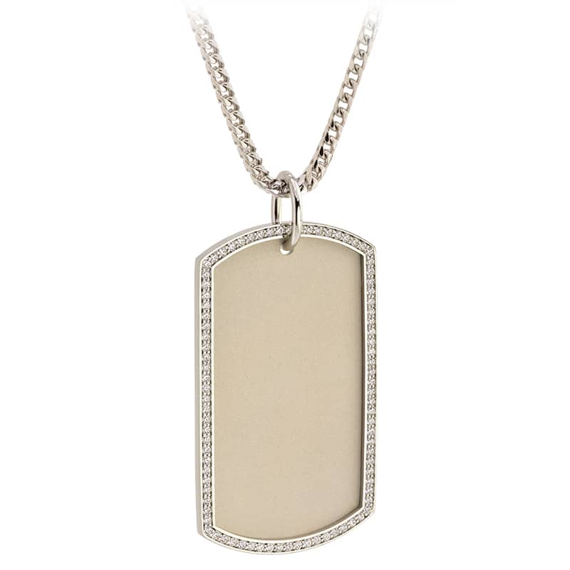 white gold and diamond dog tag
