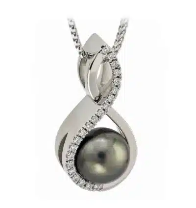 Interlace Tahitian Pearl and Diamond White Gold Pendant