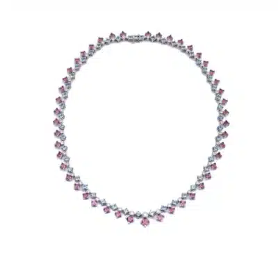 Eternity Garnet, Aquamarine and Diamond Riviera Necklace