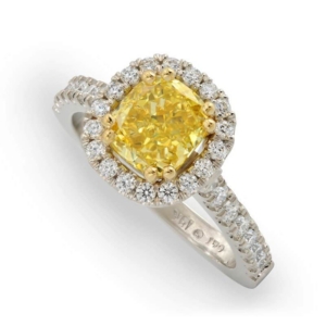 Empress Cushion Cut Yellow Diamond Halo Engagement Ring in White Gold