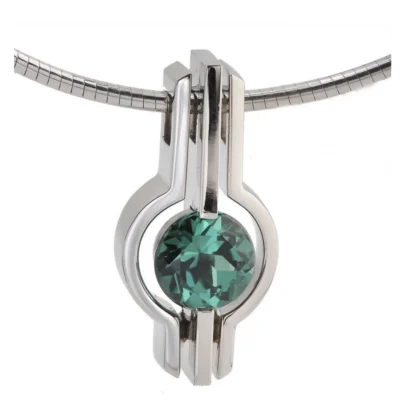 Interlude Blue Green Tourmaline and Palladium Pendant
