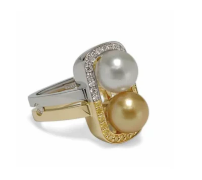 Escapade White and Golden Pearl Multi-Colored Diamond and Gold Ring