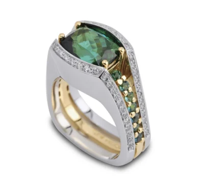Interlude Blue and Green Tourmaline and Diamond Fashion Ring