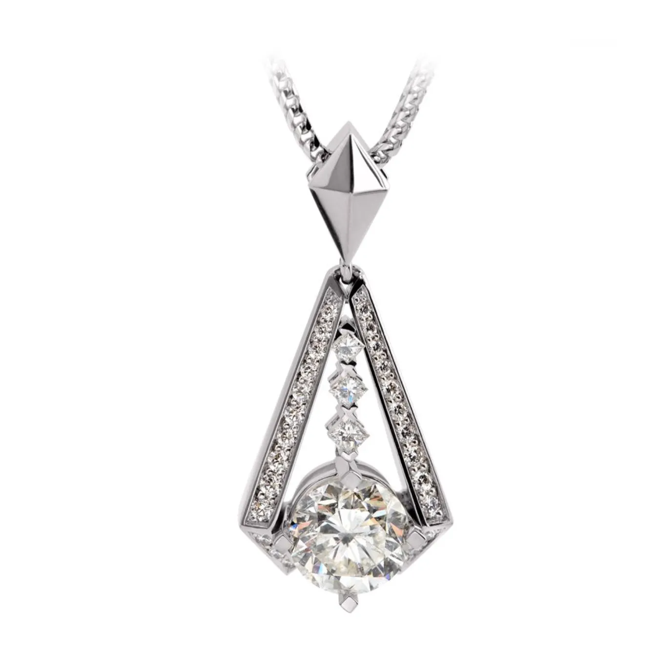 Deco Round Brilliant Cut Diamond Fashion Necklace