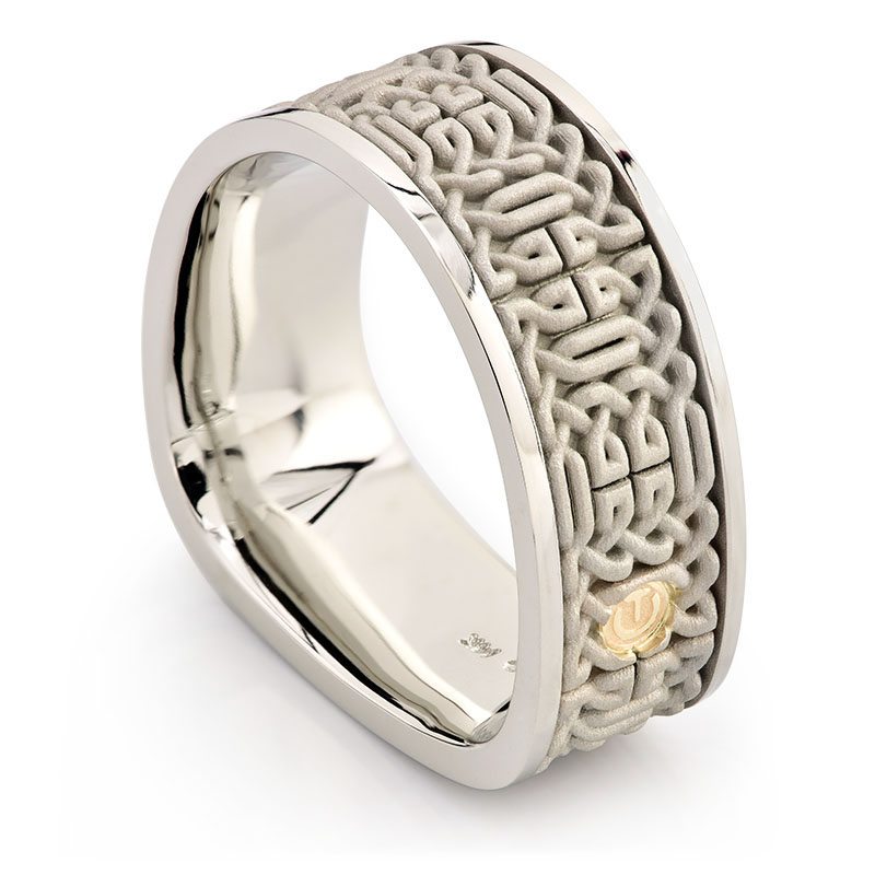 Deco White Gold Celtic Knot Men’s Wedding Band