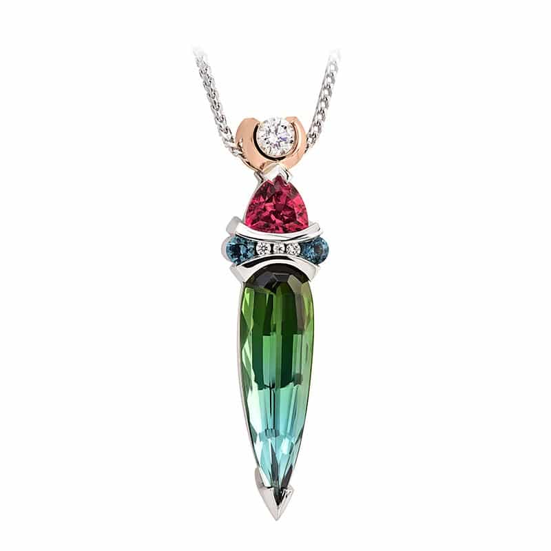 Color Combo Tourmaline and Diamond Pendant