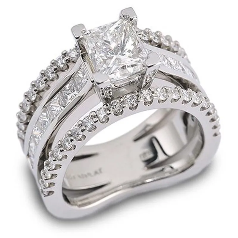 Interlude Platinum Princess Cut Three Band Ring