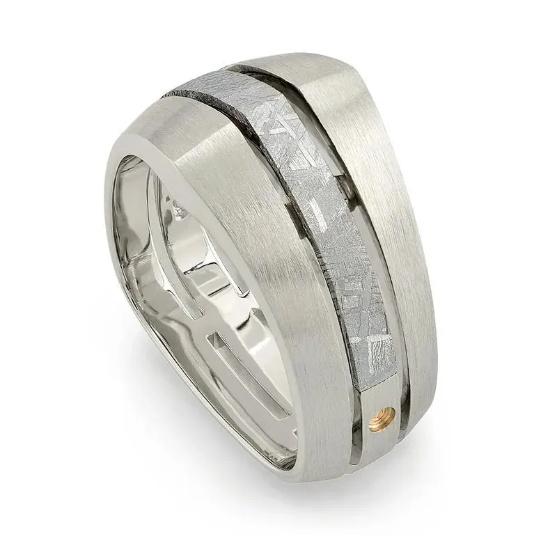Deco White Gold and Meteorite Men’s Wedding Band